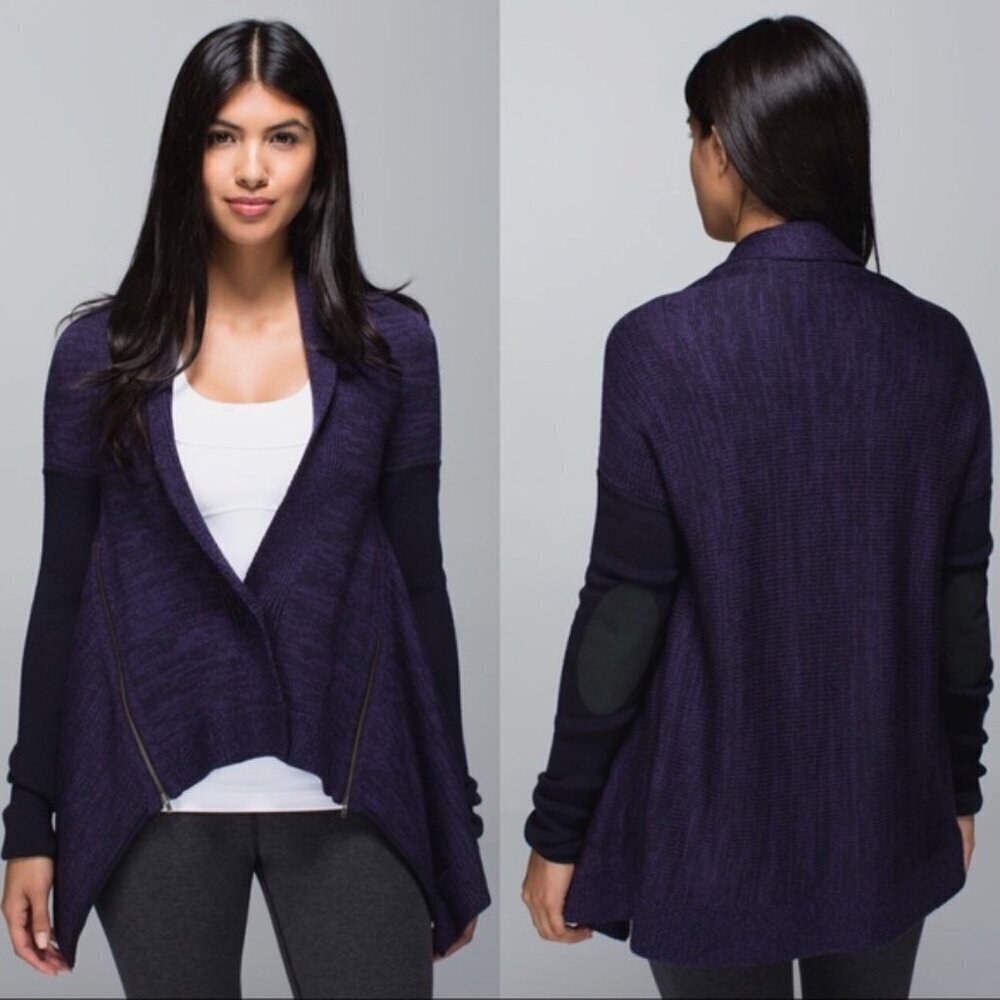 Lululemon Merino Wool Wrap It Up Wool Cardigan Elbow Patches Size 2 Athleisure